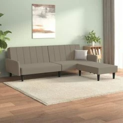 VidaXL Canapé-lit 2 places avec tabouret Gris clair Velours -Canapés Soldes 2022 image 1 3080720