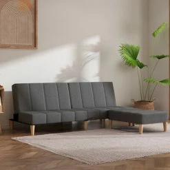 VidaXL Canapé-lit à 2 places avec tabouret Gris clair Tissu -Canapés Soldes 2022 image 1 3080730