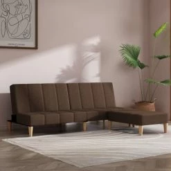 VidaXL Canapé-lit à 2 places avec tabouret Marron Tissu -Canapés Soldes 2022 image 1 3081765