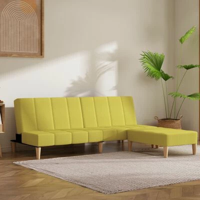 VidaXL Canapé-lit à 2 places avec tabouret Vert Tissu 2 VidaXL Canapé-lit à 2 places avec tabouret Vert Tissu – Image 2