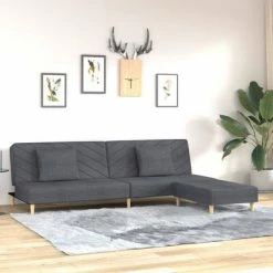 VidaXL Canapé-lit 2 places deux oreillers et repose-pied Gris foncé -Canapés Soldes 2022 image 1 3081808