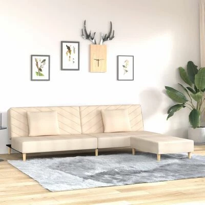 VidaXL Canapé-lit 2 places deux oreillers et repose-pied Crème Tissu 2 VidaXL Canapé-lit 2 places deux oreillers et repose-pied Crème Tissu – Image 2