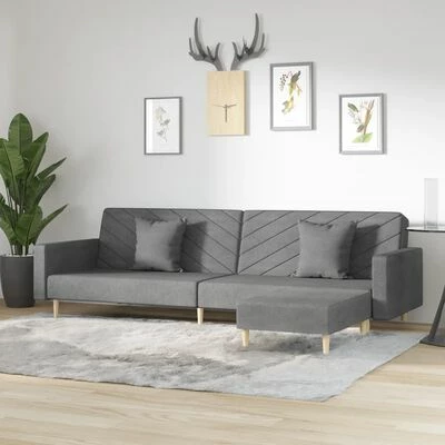 VidaXL Canapé-lit 2 places deux oreillers et repose-pied Gris foncé 2 VidaXL Canapé-lit 2 places deux oreillers et repose-pied Gris foncé – Image 2