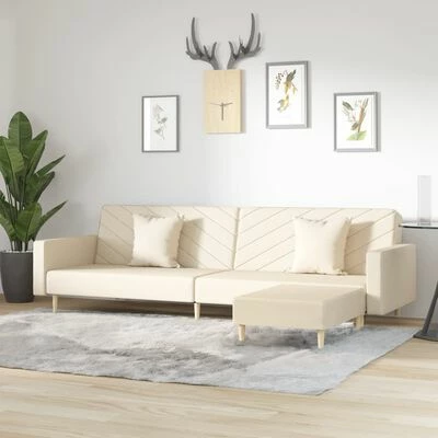 VidaXL Canapé-lit 2 places deux oreillers et repose-pied Crème Tissu 2 VidaXL Canapé-lit 2 places deux oreillers et repose-pied Crème Tissu – Image 2