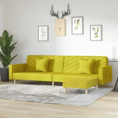 VidaXL Canapé-lit 2 places deux oreillers et repose-pied Vert Tissu 2 VidaXL Canapé-lit 2 places deux oreillers et repose-pied Vert Tissu – Image 2