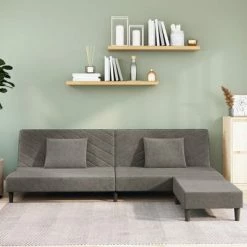 VidaXL Canapé-lit 2 places 2 oreillers repose-pied Gris clair Velours 7 VidaXL Canapé-lit 2 places 2 oreillers repose-pied Gris clair Velours -Canapés Soldes 2022 image 1 3081832