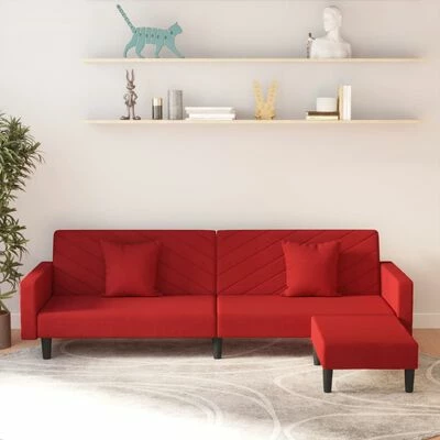 VidaXL Canapé-lit 2 places 2 oreillers et repose-pied Bordeaux Velours 2 VidaXL Canapé-lit 2 places 2 oreillers et repose-pied Bordeaux Velours – Image 2