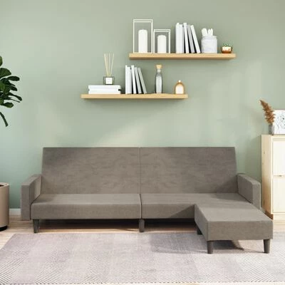 VidaXL Canapé-lit à 2 places avec repose-pied Gris clair Velours 2 VidaXL Canapé-lit à 2 places avec repose-pied Gris clair Velours – Image 2