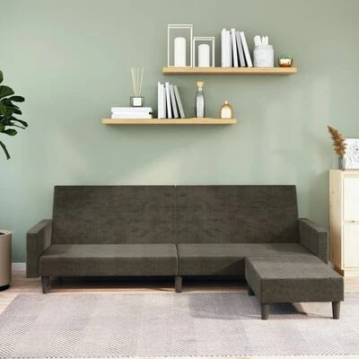 VidaXL Canapé-lit à 2 places avec repose-pied Gris foncé Velours 2 VidaXL Canapé-lit à 2 places avec repose-pied Gris foncé Velours – Image 2