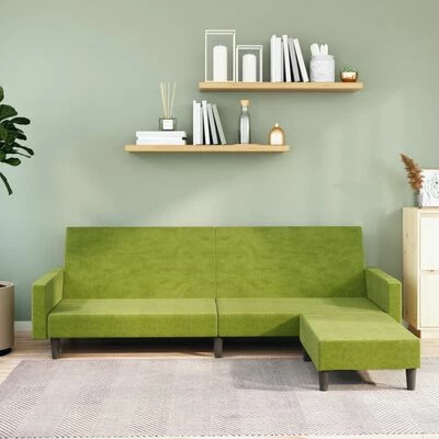 VidaXL Canapé-lit à 2 places avec repose-pied Vert clair Velours 2 VidaXL Canapé-lit à 2 places avec repose-pied Vert clair Velours – Image 2
