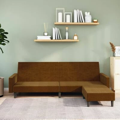 VidaXL Canapé-lit à 2 places avec repose-pied Marron Velours 2 VidaXL Canapé-lit à 2 places avec repose-pied Marron Velours – Image 2