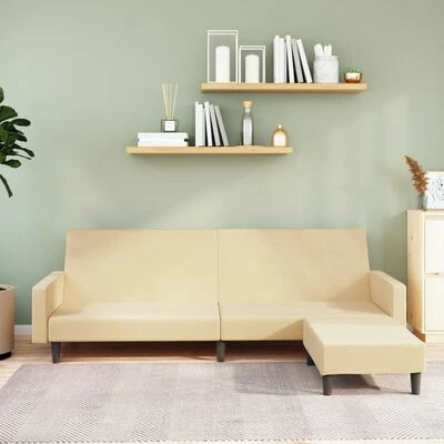 VidaXL Canapé-lit à 2 places avec repose-pied Crème Velours 2 VidaXL Canapé-lit à 2 places avec repose-pied Crème Velours – Image 2