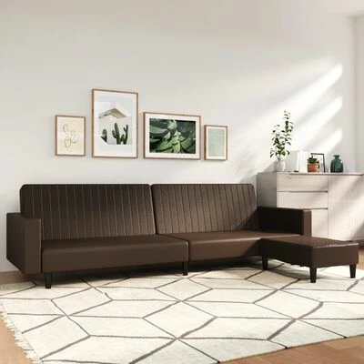 VidaXL Canapé-lit à 2 places avec repose-pied Marron Similicuir 2 VidaXL Canapé-lit à 2 places avec repose-pied Marron Similicuir – Image 2