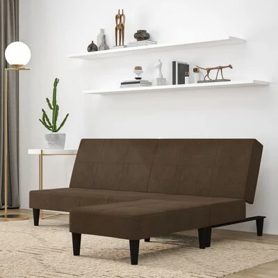VidaXL Canapé-lit à 2 places avec tabouret Marron Tissu microfibre 2 VidaXL Canapé-lit à 2 places avec tabouret Marron Tissu microfibre – Image 2