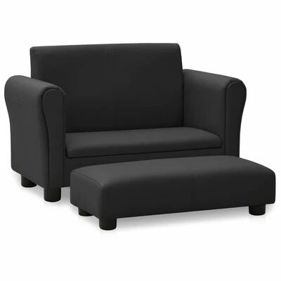 VidaXL Canapé pour enfants avec tabouret Noir Similicuir 1 VidaXL Canapé pour enfants avec tabouret Noir Similicuir