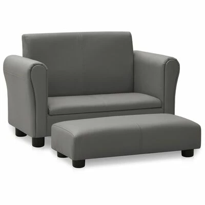 VidaXL Canapé pour enfants avec tabouret Gris Similicuir 1 VidaXL Canapé pour enfants avec tabouret Gris Similicuir