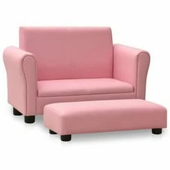 VidaXL Canapé pour enfants avec tabouret Rose Similicuir