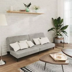 VidaXL Canapé-lit à 2 places Gris clair Velours 7 VidaXL Canapé-lit à 2 places Gris clair Velours -Canapés Soldes 2022 image 1 337299