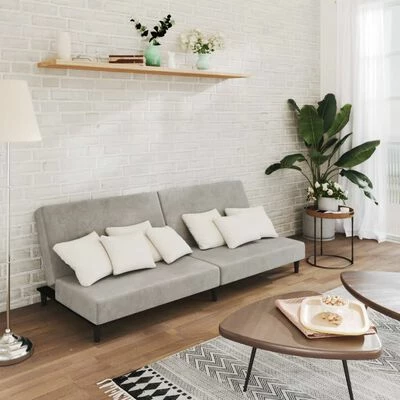 VidaXL Canapé-lit à 2 places Gris clair Velours 2 VidaXL Canapé-lit à 2 places Gris clair Velours – Image 2