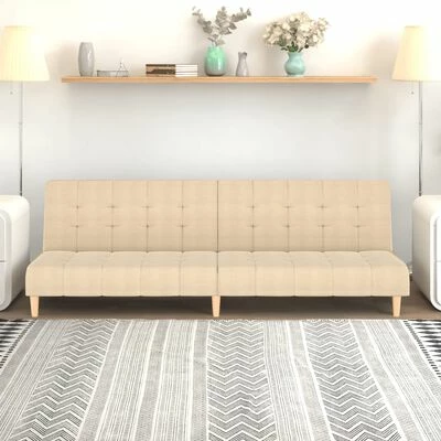 VidaXL Canapé-lit à 2 places Crème Tissu 2 VidaXL Canapé-lit à 2 places Crème Tissu – Image 2