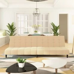 VidaXL Canapé-lit à 2 places Crème Velours -Canapés Soldes 2022 image 1 337377