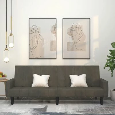 VidaXL Canapé-lit à 2 places Gris foncé Velours 2 VidaXL Canapé-lit à 2 places Gris foncé Velours – Image 2