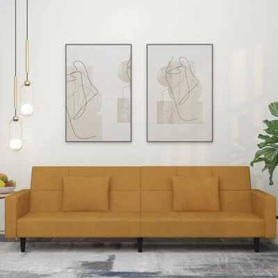 VidaXL Canapé-lit à 2 places avec deux oreillers Marron Velours 2 VidaXL Canapé-lit à 2 places avec deux oreillers Marron Velours – Image 2