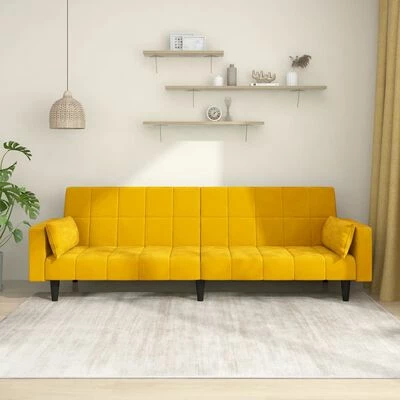 VidaXL Canapé-lit à 2 places avec deux oreillers Jaune Velours 2 VidaXL Canapé-lit à 2 places avec deux oreillers Jaune Velours – Image 2