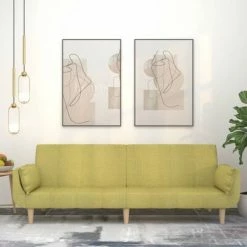 VidaXL Canapé-lit à 2 places avec deux oreillers Vert Tissu -Canapés Soldes 2022 image 1 337565