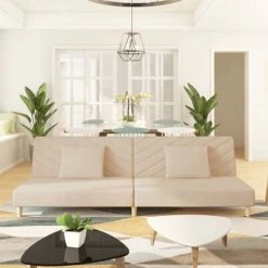 VidaXL Canapé-lit à 2 places avec deux oreillers Crème Tissu -Canapés Soldes 2022 image 1 337595