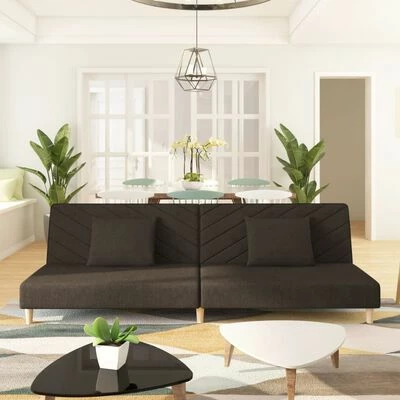 VidaXL Canapé-lit à 2 places avec deux oreillers Marron Tissu 2 VidaXL Canapé-lit à 2 places avec deux oreillers Marron Tissu – Image 2