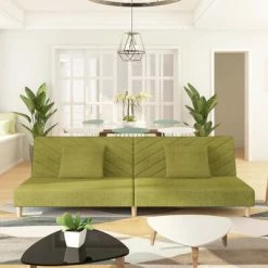 VidaXL Canapé-lit à 2 places avec deux oreillers Vert Tissu 7 VidaXL Canapé-lit à 2 places avec deux oreillers Vert Tissu -Canapés Soldes 2022 image 1 337599