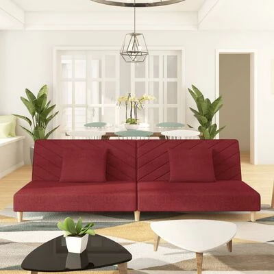 VidaXL Canapé-lit à 2 places avec deux oreillers Rouge bordeaux Tissu 2 VidaXL Canapé-lit à 2 places avec deux oreillers Rouge bordeaux Tissu – Image 2