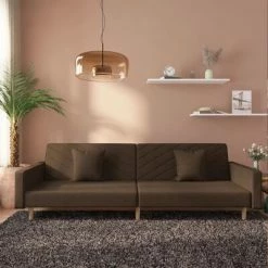 VidaXL Canapé-lit à 2 places avec deux oreillers Marron Tissu -Canapés Soldes 2022 image 1 337608