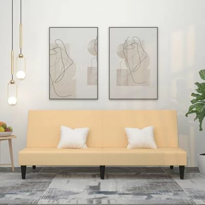 VidaXL Canapé-lit à 2 places Crème Tissu microfibre 2 VidaXL Canapé-lit à 2 places Crème Tissu microfibre – Image 2