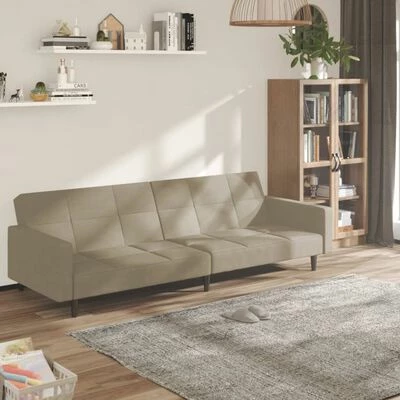 VidaXL Canapé-lit à 2 places Gris clair Microfibre 2 VidaXL Canapé-lit à 2 places Gris clair Microfibre – Image 2