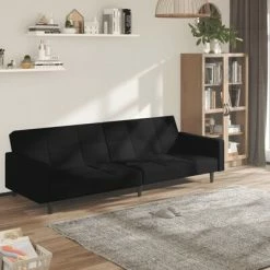 VidaXL Canapé-lit à 2 places Noir Microfibre 7 VidaXL Canapé-lit à 2 places Noir Microfibre -Canapés Soldes 2022 image 1 340681