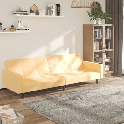 VidaXL Canapé-lit à 2 places Crème Microfibre 2 VidaXL Canapé-lit à 2 places Crème Microfibre – Image 2