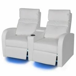 VidaXL Fauteuil inclinable à LED à 2 places Cuir artificiel Blanc -Canapés Soldes 2022 image 2 243595