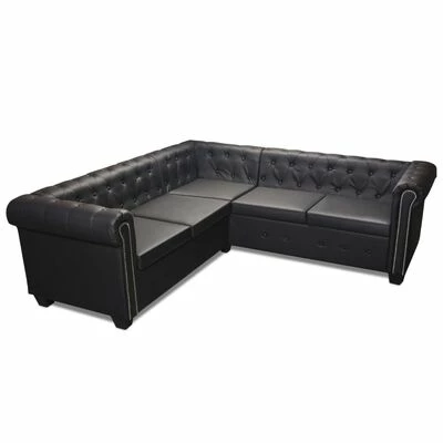 VidaXL Canapé d'angle Chesterfield 5 places Cuir synthétique Noir 1 VidaXL Canapé d'angle Chesterfield 5 places Cuir synthétique Noir