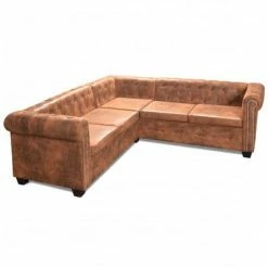 VidaXL Canapé d'angle Chesterfield 5 plcs Cuir artificiel Marron