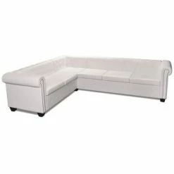 VidaXL Canapé d'angle Chesterfield 6 places Cuir artificiel Blanc