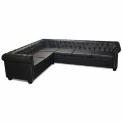 VidaXL Canapé d'angle Chesterfield 6 Places Cuir artificiel Noir
