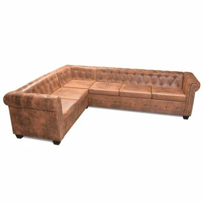 VidaXL Canapé d'angle Chesterfield 6 Places Cuir artificiel Marron 1 VidaXL Canapé d'angle Chesterfield 6 Places Cuir artificiel Marron