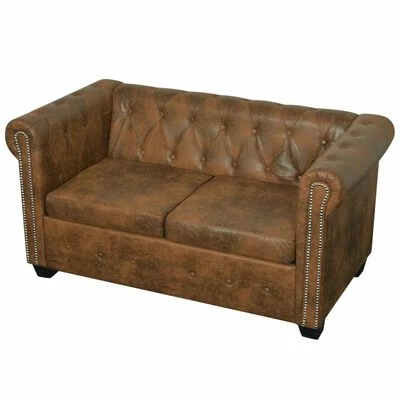 VidaXL Canapé Chesterfield 2 places Cuir artificiel Marron 2 VidaXL Canapé Chesterfield 2 places Cuir artificiel Marron – Image 2