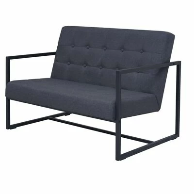 VidaXL Sofa à 2 places avec accoudoirs Acier et tissu Gris foncé 2 VidaXL Sofa à 2 places avec accoudoirs Acier et tissu Gris foncé – Image 2