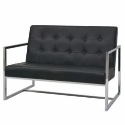 VidaXL Sofa à 2 places avec accoudoirs Cuir artificiel et acier Noir -Canapés Soldes 2022 image 2 245527
