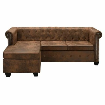 VidaXL Canapé Chesterfield en forme de L Cuir daim synthétique Marron 2 VidaXL Canapé Chesterfield en forme de L Cuir daim synthétique Marron – Image 2