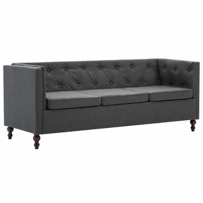 VidaXL Canapé Chesterfield à 3 places Revêtement en tissu Gris foncé 1 VidaXL Canapé Chesterfield à 3 places Revêtement en tissu Gris foncé