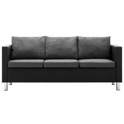 VidaXL Canapé à 3 places Simili-cuir Noir et gris clair 2 VidaXL Canapé à 3 places Simili-cuir Noir et gris clair – Image 2